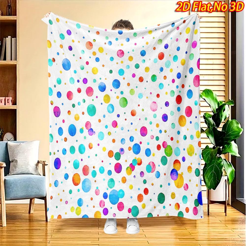 1pc 2D Flat Printing Spring & Summer New Arrival Colorful Polka Dot Themed Digital Print Blanket, Suitable for All Seasons, Casual Throw Blanket, 100%