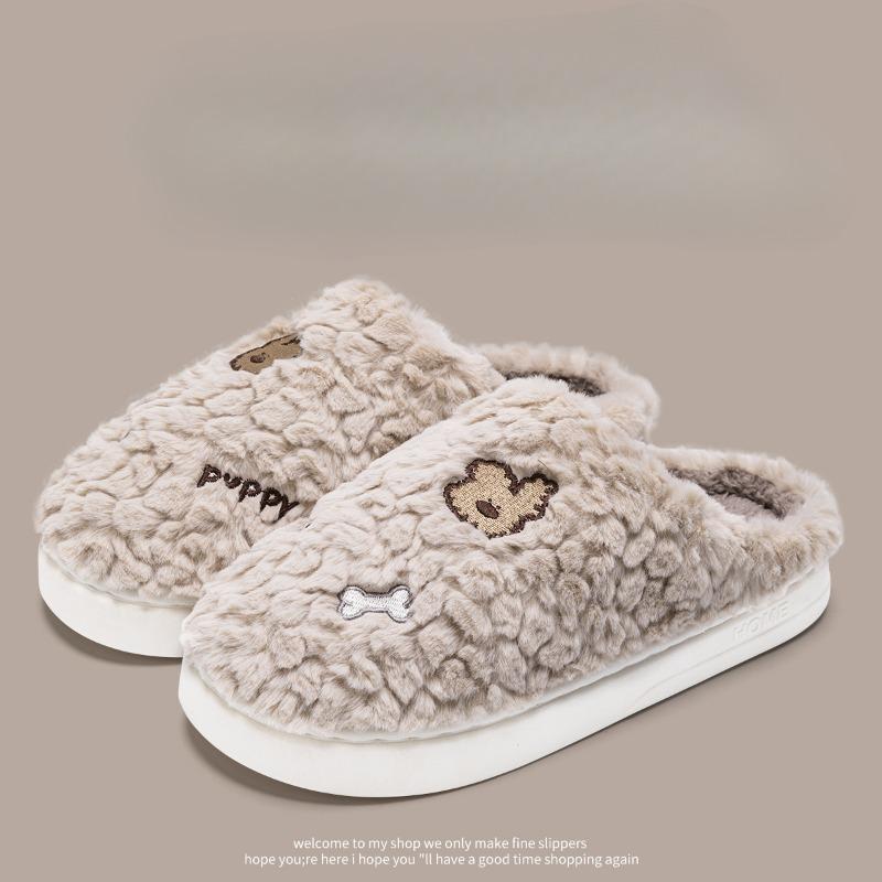 

Fashion Winter PVC Cute Plush Warm Women Cotton Slippers Casual Indoor Home Rabits Head Soft Skin-friendly Unisex Non Slip House Shoes 44-45 хаки