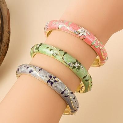 Tradycyjna Vintage Bransoletka cloisonné Kolorowa Damska Bransoletka na Rękę Kwiatowa Kryształowa Bransoletka Dziewczęca