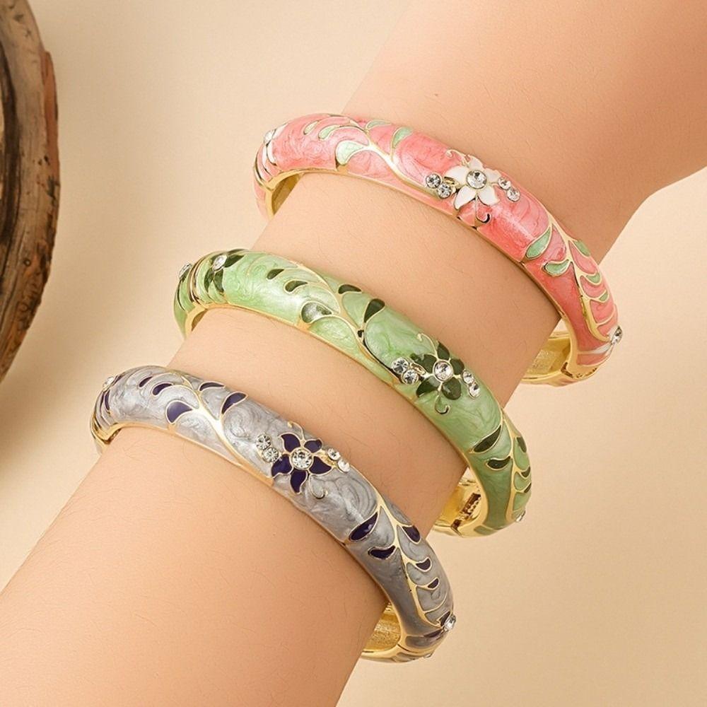 Traditional Vintage Cloisonne Bangle Colorful Women's Hand Bracelet Flower Crystal Bangle Girls
