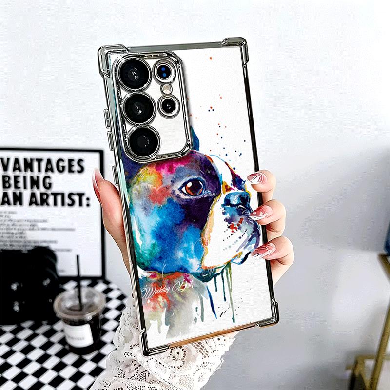 French Bulldog Dog Pug Design Plating Phone Case For Samsung Galaxy S24 S25 FE S26 Edge S23 Ultra S22 S21 Plus S20 Anti-Fall Air