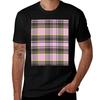 Pastel Pink Yellow And Gray Plaid Tshirt Casual Simple Design Short Sleeve Shirt