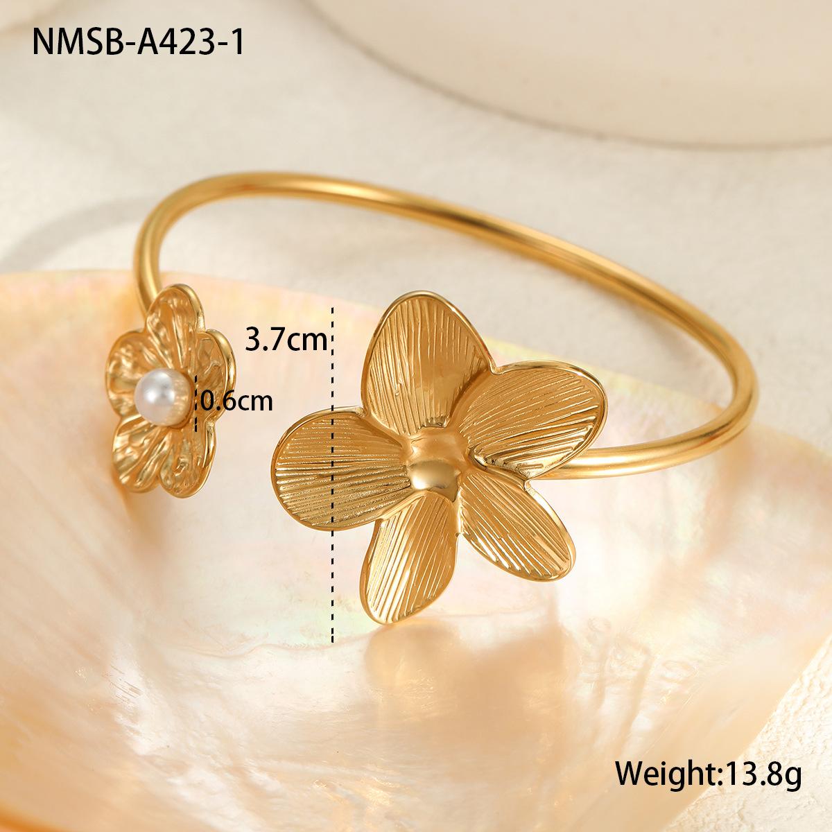 GEMCHIC Women s Summer Fashion Stainless Steel Cuff Bracelets 18K Gold Plated Open Bangle Floral Geometric Beach Jewelry 18K