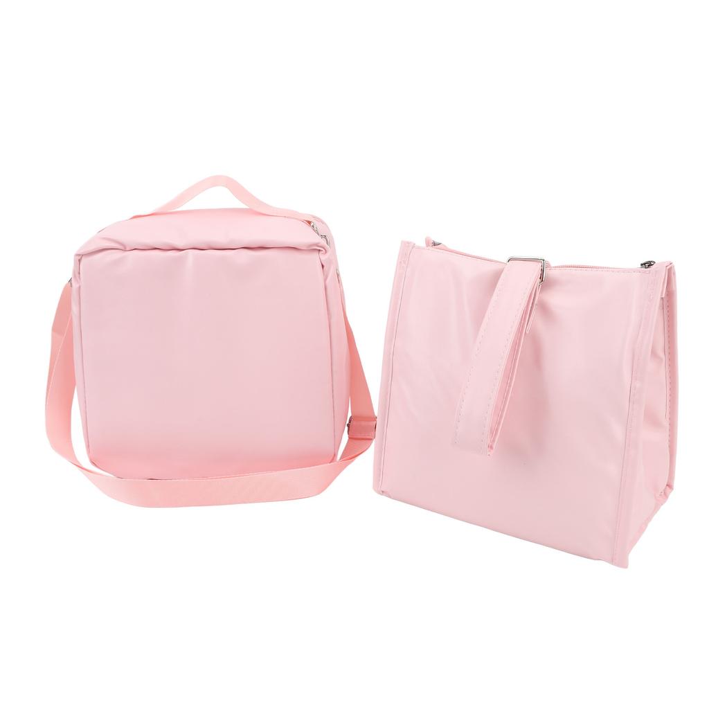 2 Pieces Insulated Lunch Bags PU PVC Waterproof Reusable Leakproof Large Capacity Lunch Handbag with Shoudler Strap Pink