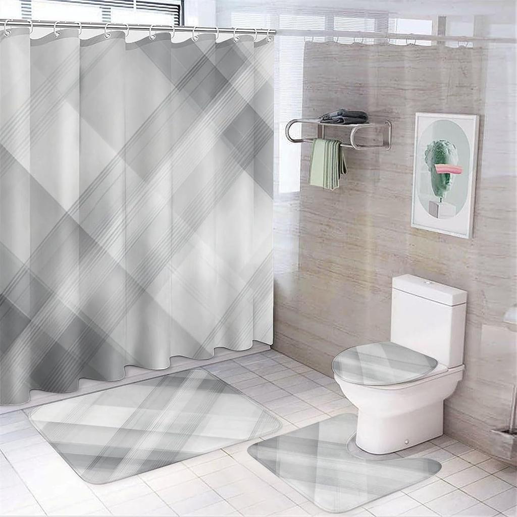 Bathroom Curtain And Rug Set, Sunflower Pattern Printed On Shower Curtain And Bath Mat Set, Designed For Farmhouse Contemporary
