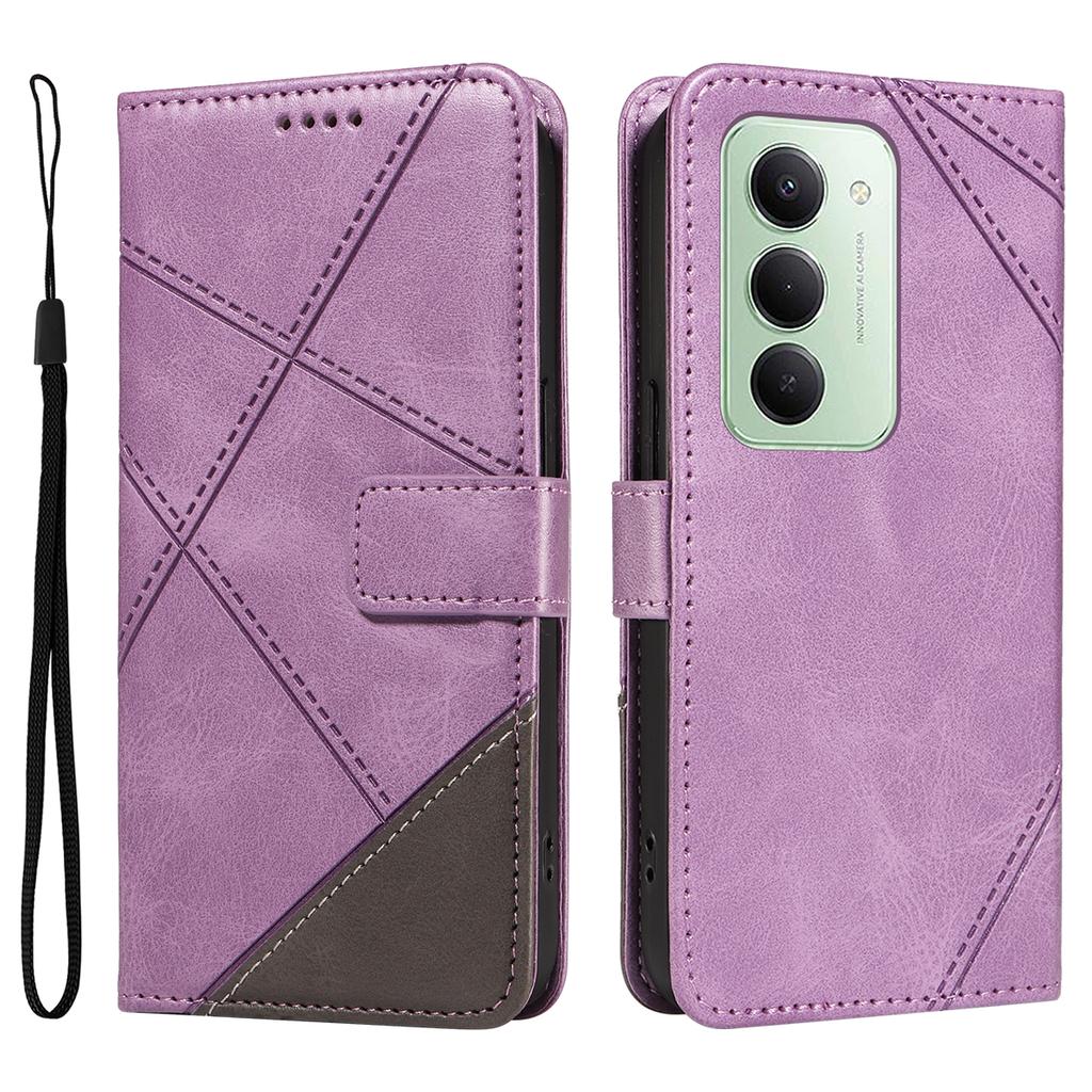 For Xiaomi Redmi 15 4G (EU) (171mm) Leather Case Geometric Line Design Wallet Phone Cover with Wrist Strap