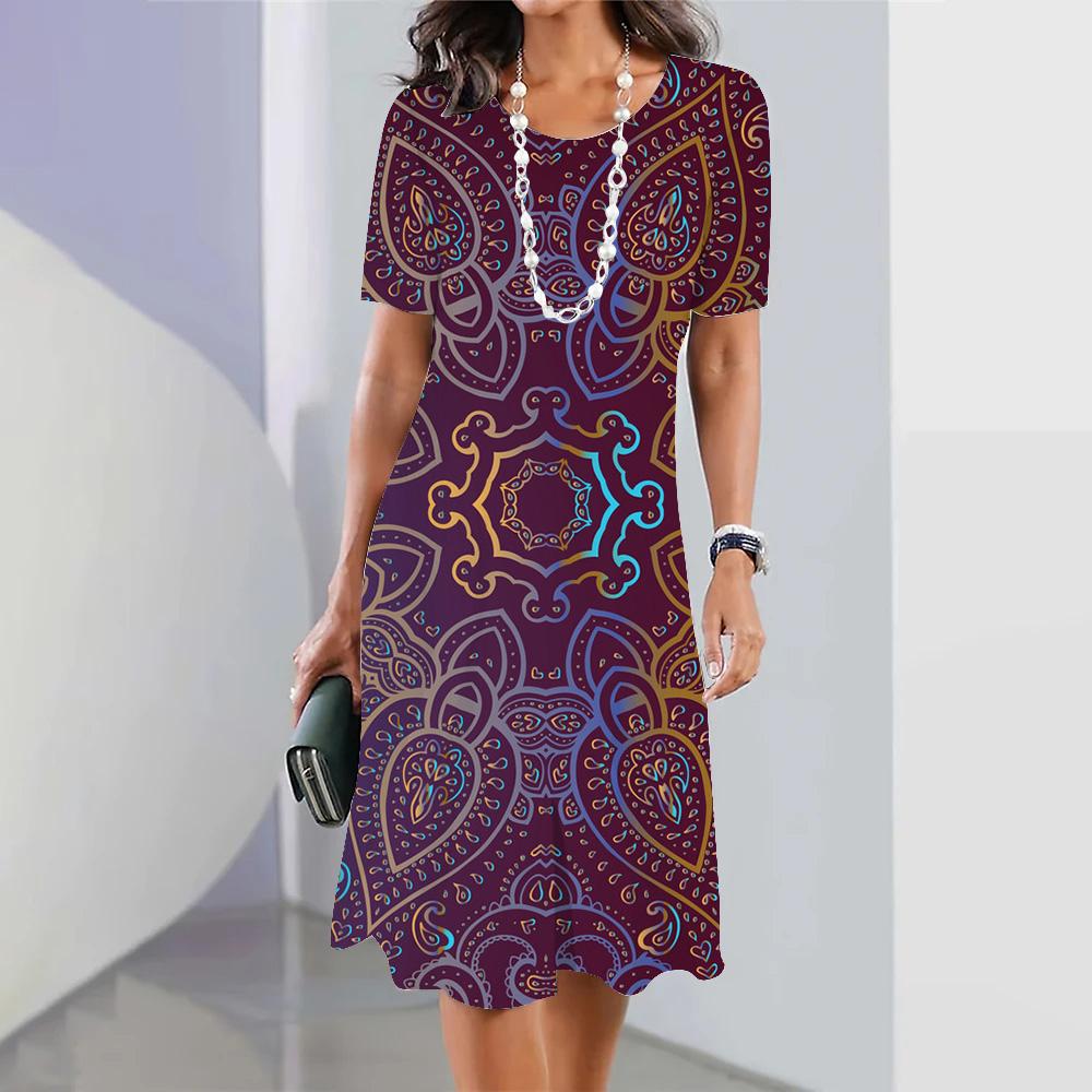 Women's Elegant Long Dress Summer Floral Print Short Sleeve O-Neck Long Sundress Harajuku Female Vintage Beach Maxi Dresses