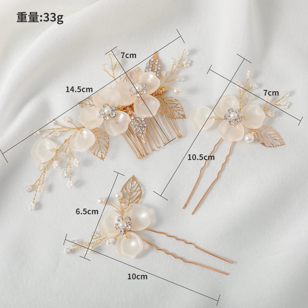 Haodeliy Hair Ornament Headpiece Set with Comb and Handmade Bridal Hair Wedding Flower Hair Perfect for Entrance and Suitable for Kimono 3-Piece