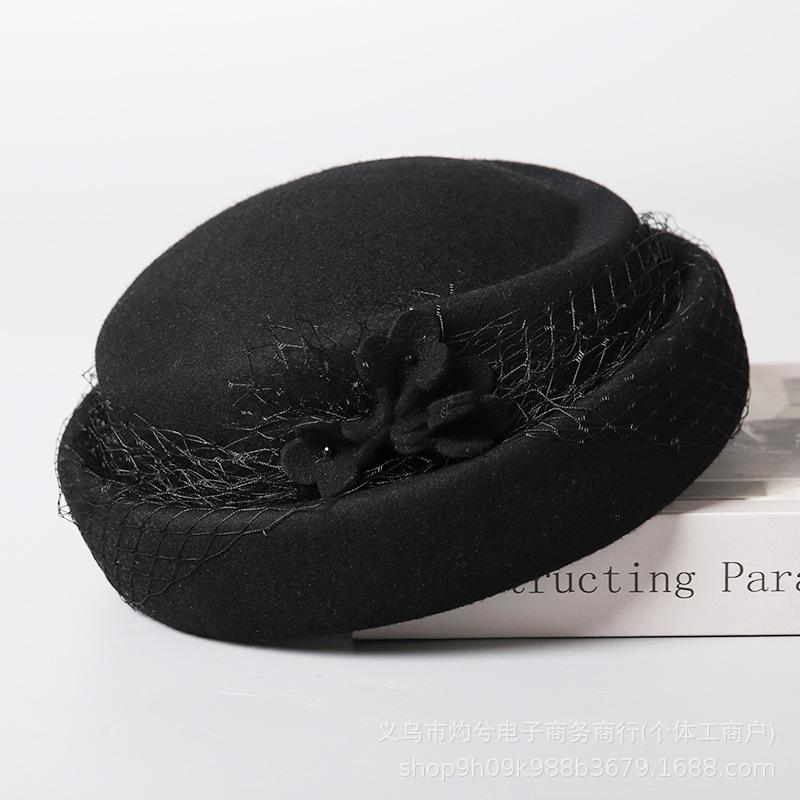 British retro three-dimensional flower beret elegant mesh painter hat women's autumn and winter warm Australian wool felt hat