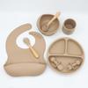 Baby Silicone Tableware Food Supplement Bowl Spoon Fork Water Cup Bib Compartment Round Plate