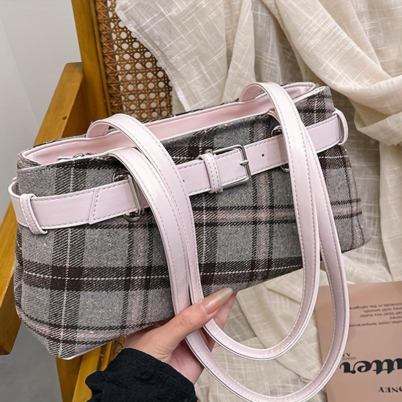 Textured Plaid Retro Women s Chain Shoulder Crossbody Tote Bag, 2025 Edition 30x10x15 cm