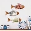 3Pcs Wooden Fish Wall Decoration, Coral Moon Seaweed Fish Hanging Ornament, Nautical Coastal Ocean Theme Wall Art for Bathroom, Living Room
