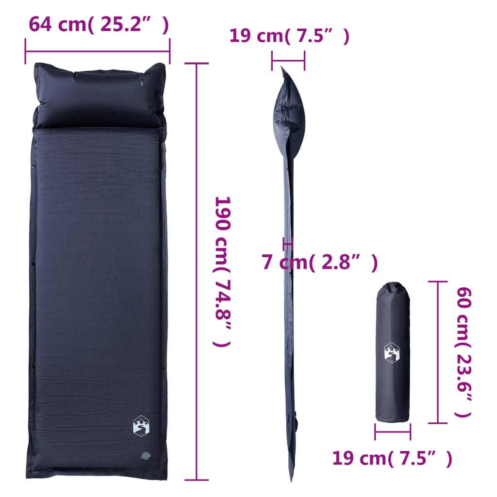 Self Inflating Sleeping Mat with Pillow Gray