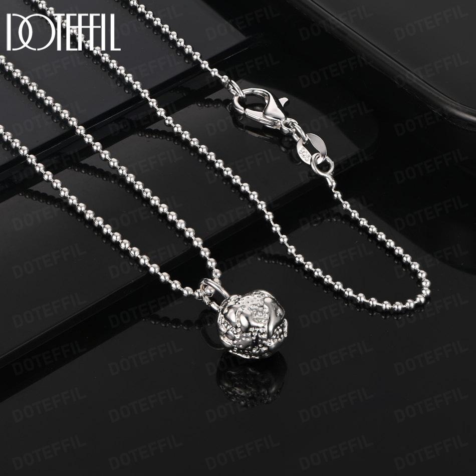 925 Sterling Silver Patterned Ball Necklace Wedding Jewelry