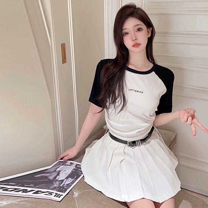 

Женский летний ретро раглан колор-блок укороченный топ Medium белый