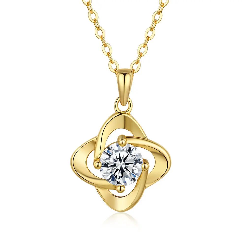 Luxus 100% Echter 18 Karat Gold Damen Moissanit Anhänger Halskette