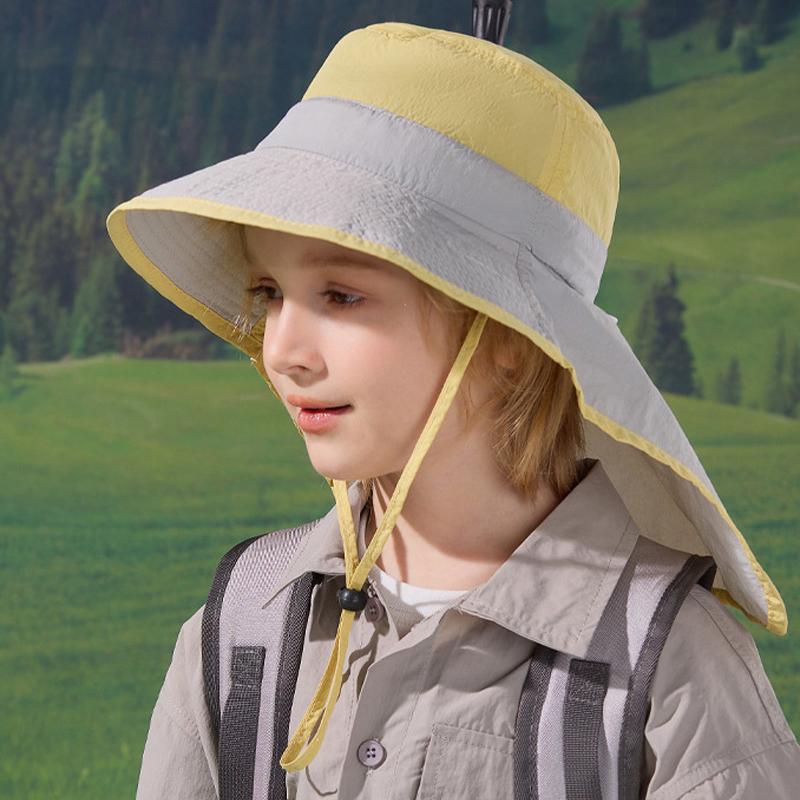 Kapelusz przeciwsłoneczny dla dzieci z osłoną na kark, kapelusz wędkarski z szerokim rondem dla niemowląt, chłopców, dziewczynek, na lato, na zewnątrz, regulowany, ochrona UV, 7 kolorów