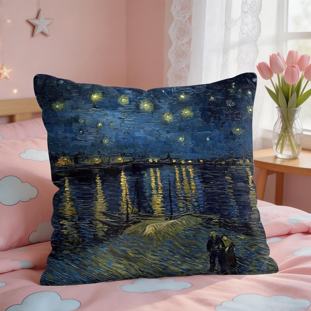Van Gogh Original Print Cushion Cover Square Short Plush Pillow Case Living Room Sofa Home Decor Funda X