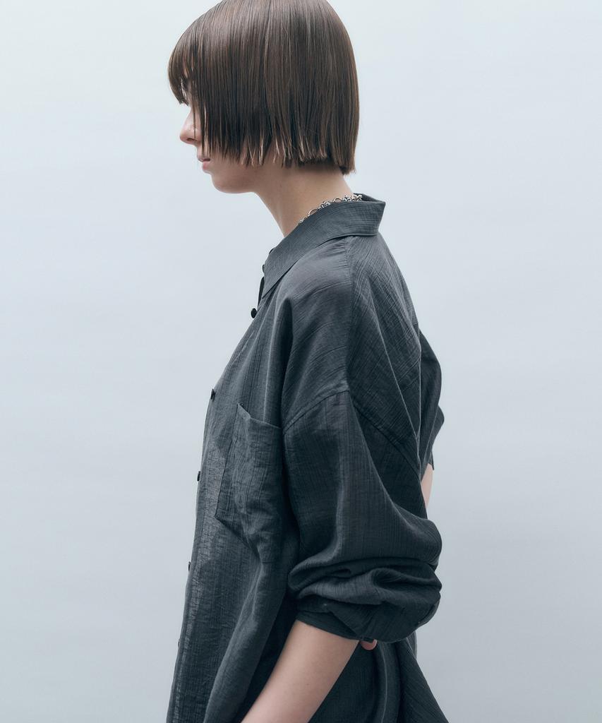 MONGDOL Tencel See-Through Loose Fit Shirt Charcoal Mdsh019Charcoal