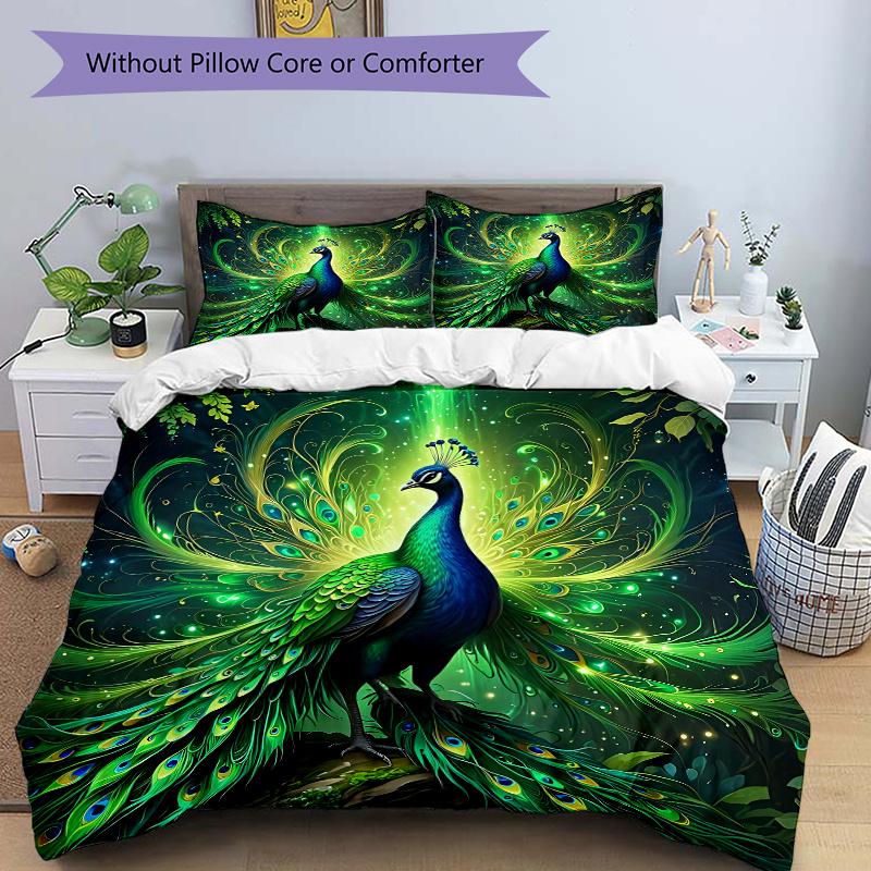 

3pcs Enchanted Peacock Design Bedding Set - Includes Quilt Cover and Pillowcases, Suitable for All Seasons J043 135x200cm