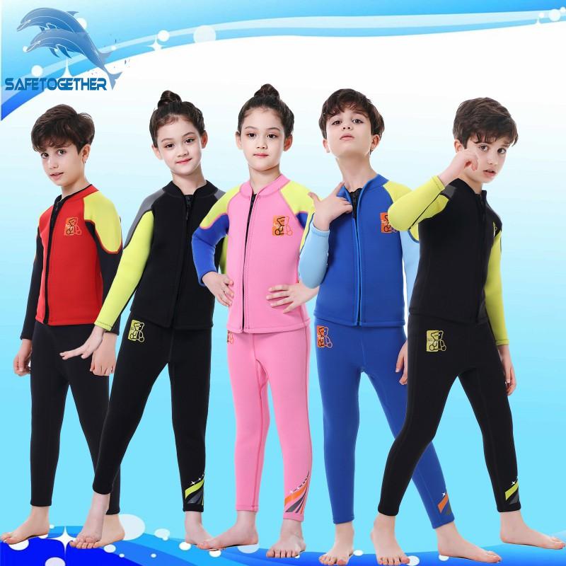 Children's Diving Suit Set 2.5MM Split Thermal Swimsuit Men Girls Long-sleeved Pants Surfing R025