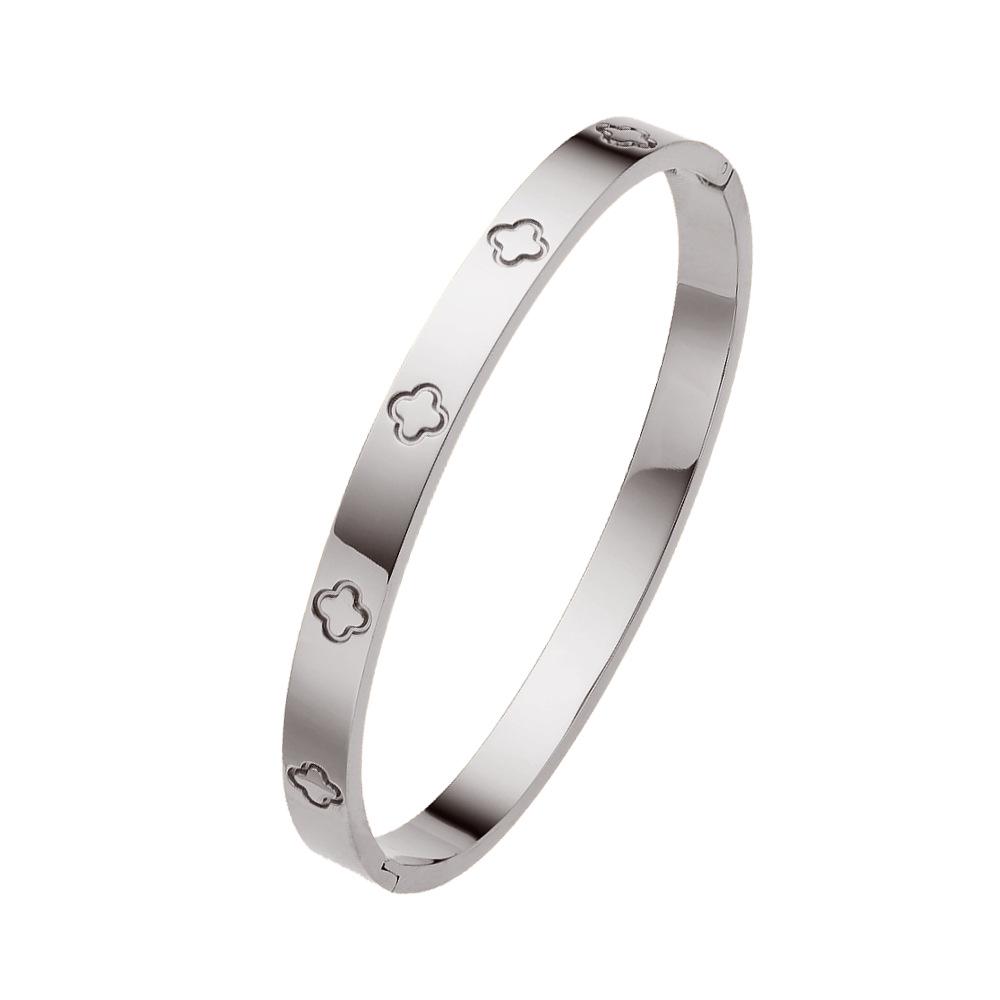 European INS Style Stainless Steel Lucky Four-Leaf Clover Bracelet with 18k Gold Plating for Women