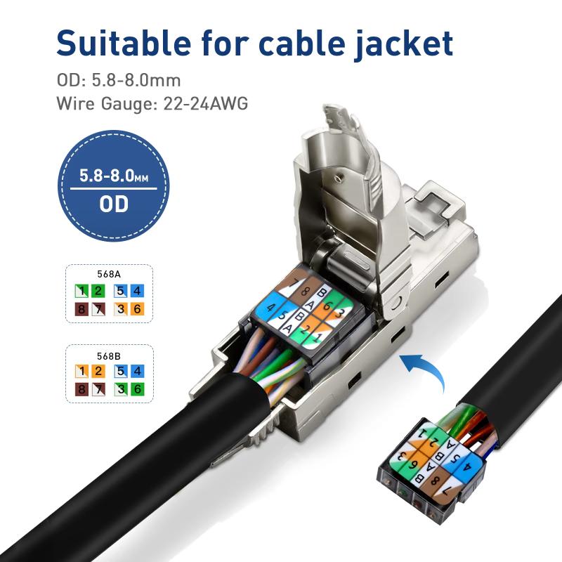 1Pcs Rj45 Shielded Toolless Modular Termination Plug Rj45 Cat8 Cat7 Cat6A Connector 2000Mhz 40G Lan Cable For 22Awg-24Awg