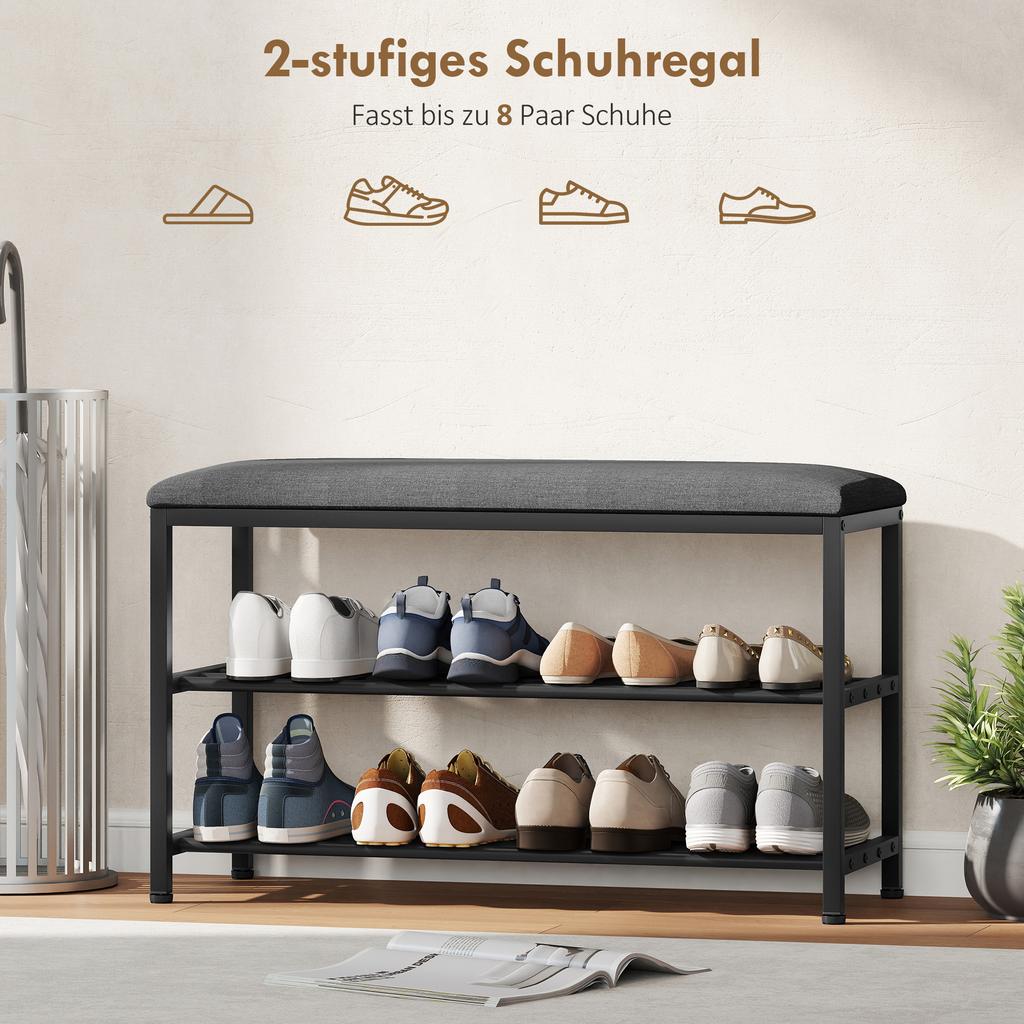 Schoenenbank met zitvlak, bank met opbergruimte, schoenenrek met 2 open vakken, bank 81 x 31 x 50 cm zwart