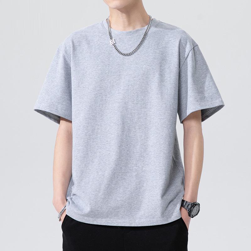 

Мужская летняя хлопковая свободная белая футболка с круглым вырезом - модный спортивный стиль XL серый