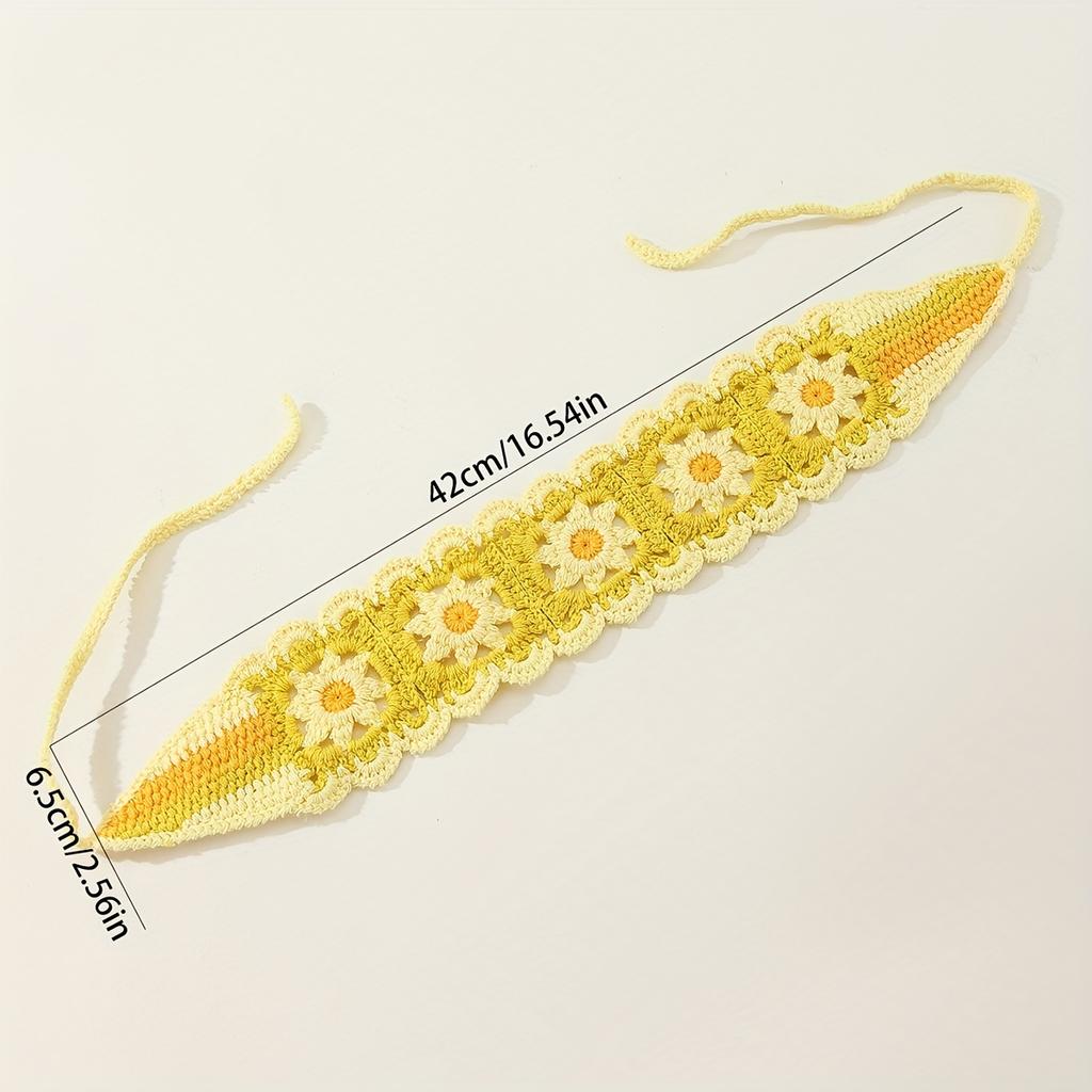 Multicolor Knit Handkerchief Crochet Sweet Bohemian Style Headpiece Floral Woven Headband Women