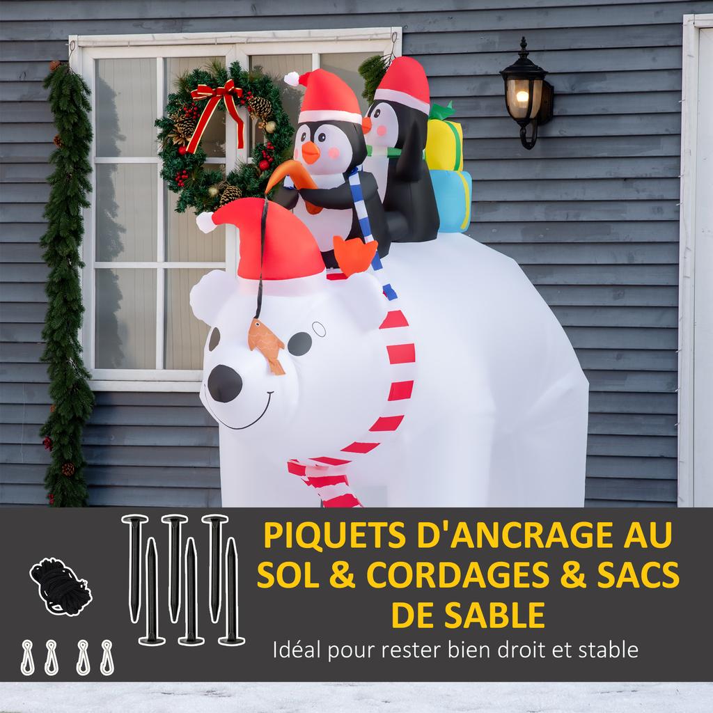 Inflatable Christmas Polar Bear with LED Lights, 206cm Waterproof Inflatable Christmas Decoration with 2 Penguins