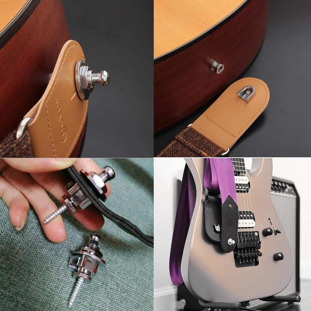 Bestgle 4 Piece Guitar Strap Lock Pin Silver Metal Electric Guitar Strap Pin Silver Musical Instrument Electric Guitar Bass Strap Lock Pin Guitar