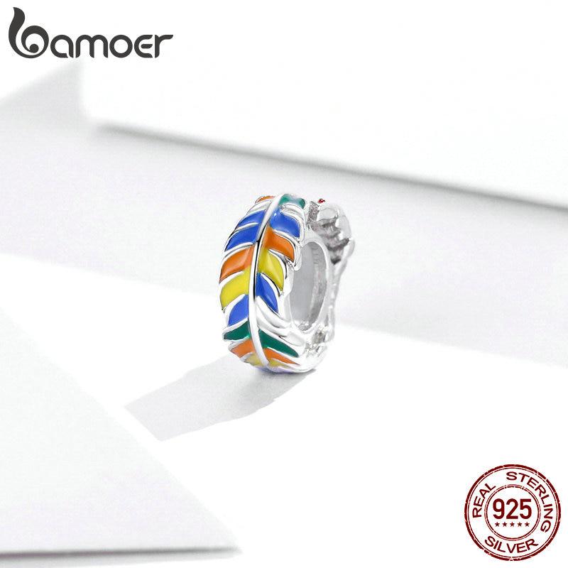 

BAMOER Аутентичные стерлингового серебра 925 пробы с разноцветными листьями, подвеска для оригинального серебряного браслета и браслета, ювелирные изделия своими руками 925 silver