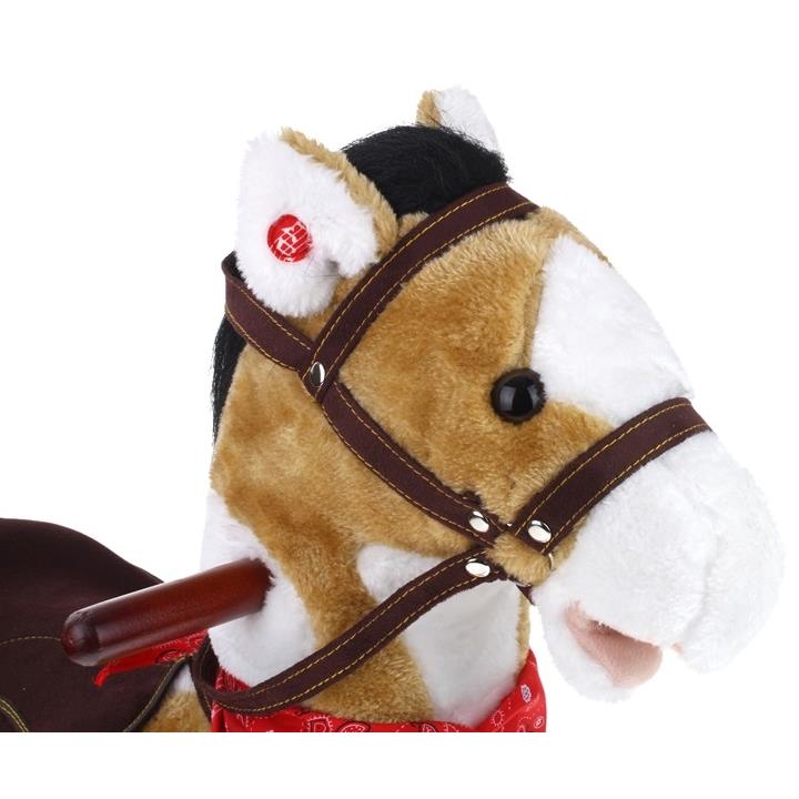 Interactive Rocking Horse Neighs Wagging Tail Cowboy Scarf Beige and White