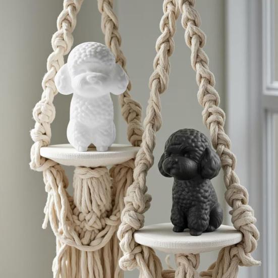 Huaqianguhh 3D Printed Cute Teddy Dog Statue, Mini Poodle Figurine, Matte Solid Black Statue with Detailed Curly Fur, Wide Anti-Tipping Base,
