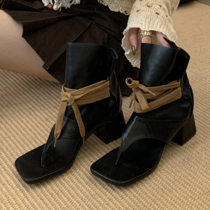 Eilyken 2026 New Spring Fashion Clip Toe Cross-Strap Ankle Boots Sandals Women Square Low Heels Party Shoes Booties
