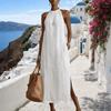 Neck Hanging Lace Splicing Dress Hollow Out Women's Summer Dress Sleeveless Dress  Beach Wear