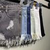 Damen-Shorts mit Quaste, lockeres All-Match, hohe Taille, Knopfleiste, zerrissene Shorts, Freizeitkleidung