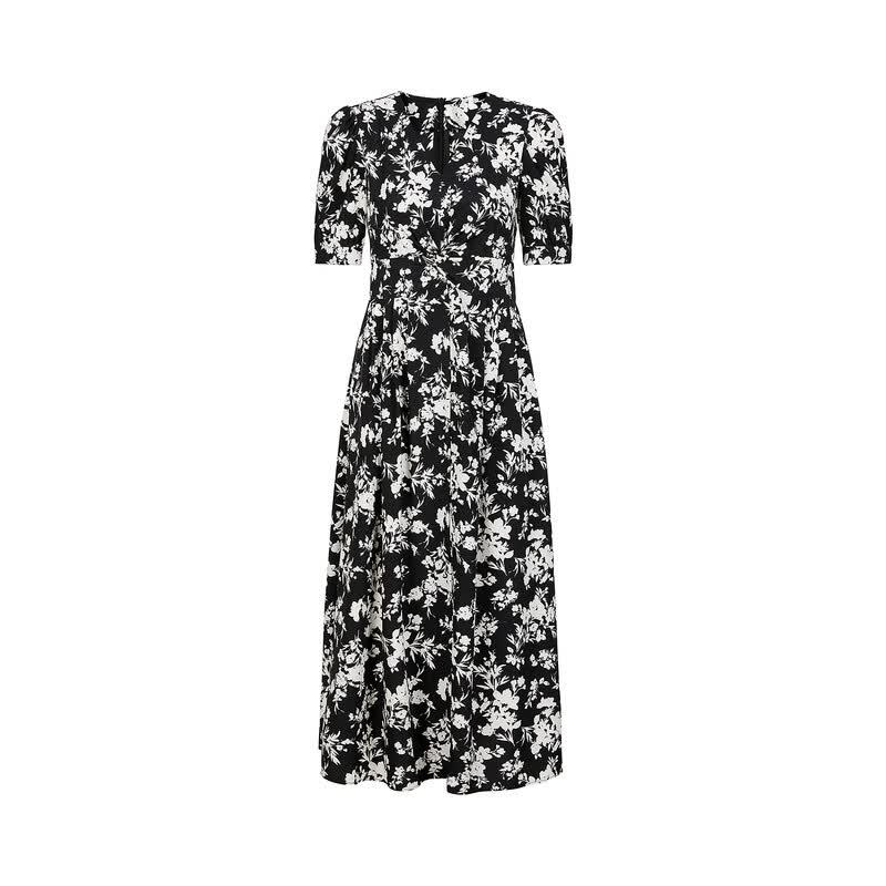 Juzhi Elegant Floral V-Neck Tea Dress