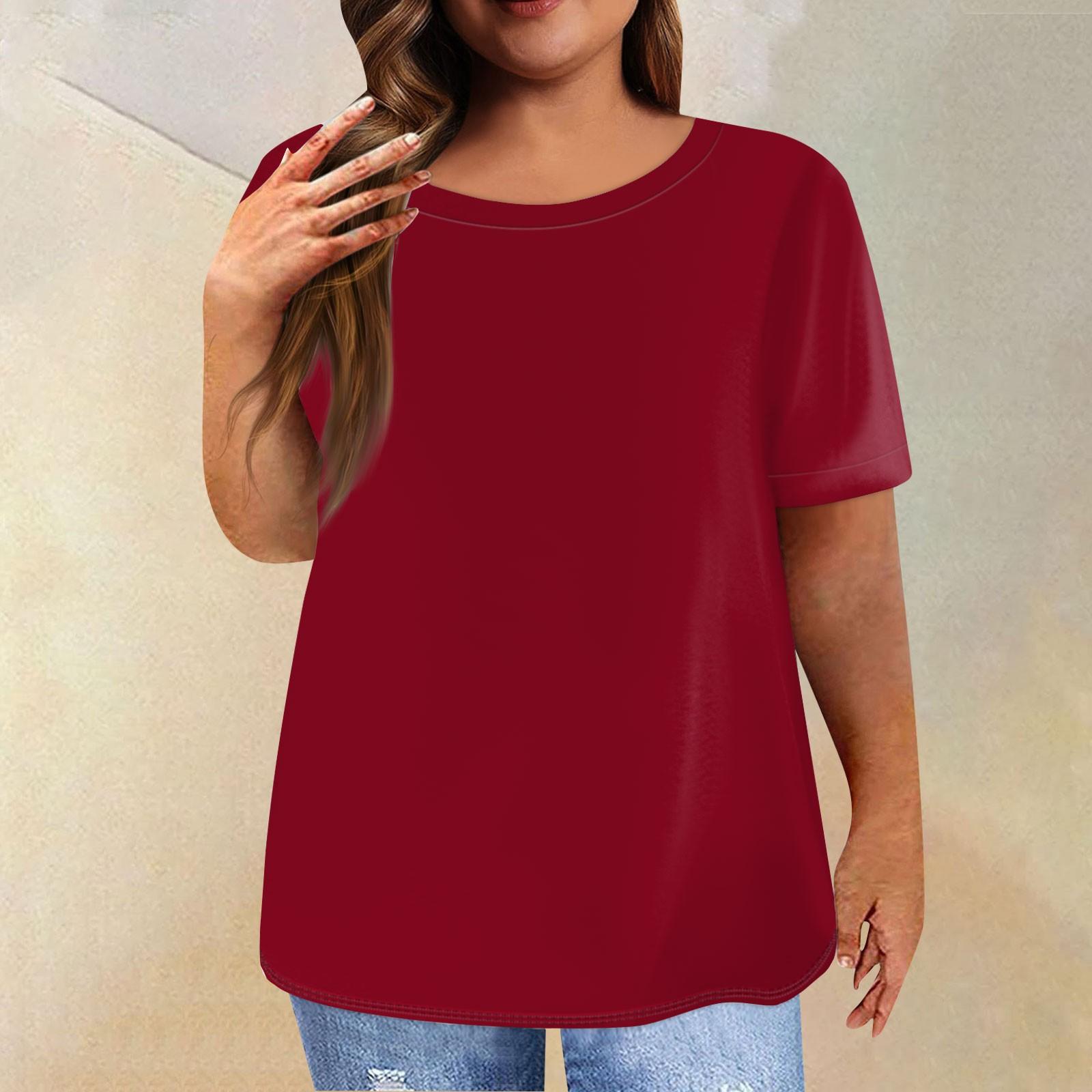 

Женская рубашка с коротким рукавом, круглый вырез, футболка больших размеров, однотонные повседневные топы XXXXL винный