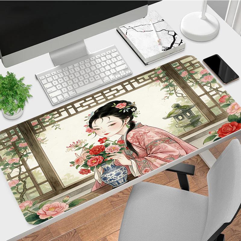 Floral Beauty Xl Gaming Mouse Pad Nonslip Rubber Base Stitched Edge Waterproof Desk Mat For Pc Laptop Gamer Office Computer Accessories C927275