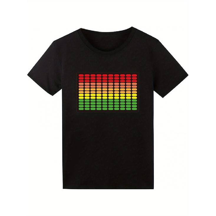 Men S LED Sound-Activated Equalizer T-Shirt with Light Up Music Sync - RGB Sound Reactive Party Shirt for DJ, EDM Concerts, Clubbing & Birthday S чёрный