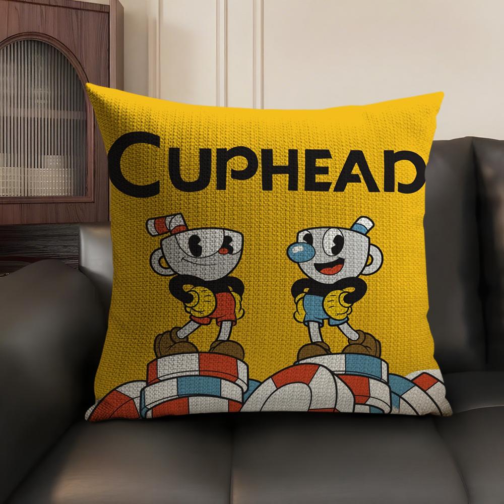 Classic Game CCuphead Cute Cushion Cover Natural Linen Organic Fabric DoubleSided Printing Sofa Home Decor Gift Pillow Case