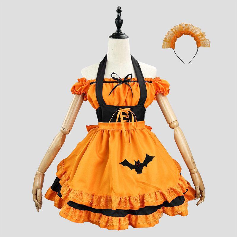 Cross-Border Cosplay Halloween Embroidered Maid Outfit Bat Vampire Maid Magic Witch Black L