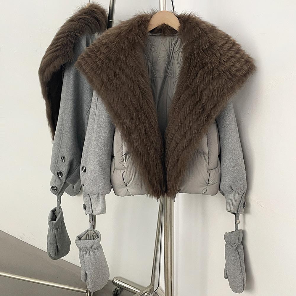 Natural removable real fox fur collar women's autumn and winter new white duck down jacket loose thickened warm jacket