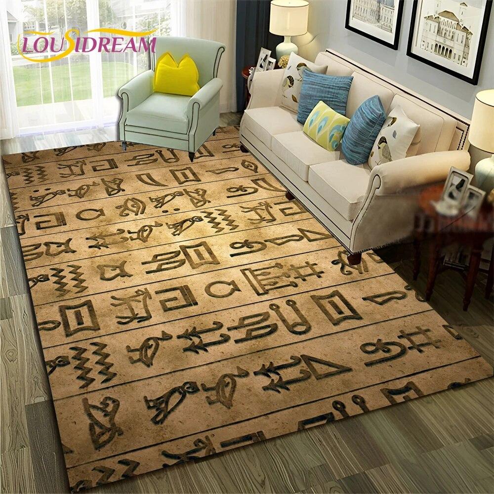 Ancient Egyptian Hieroglyphics Symbol Carpet Rug for Home Living Room Bedroom Sofa Doormat Decor,kid Area Rug Non-slip Floor Mat