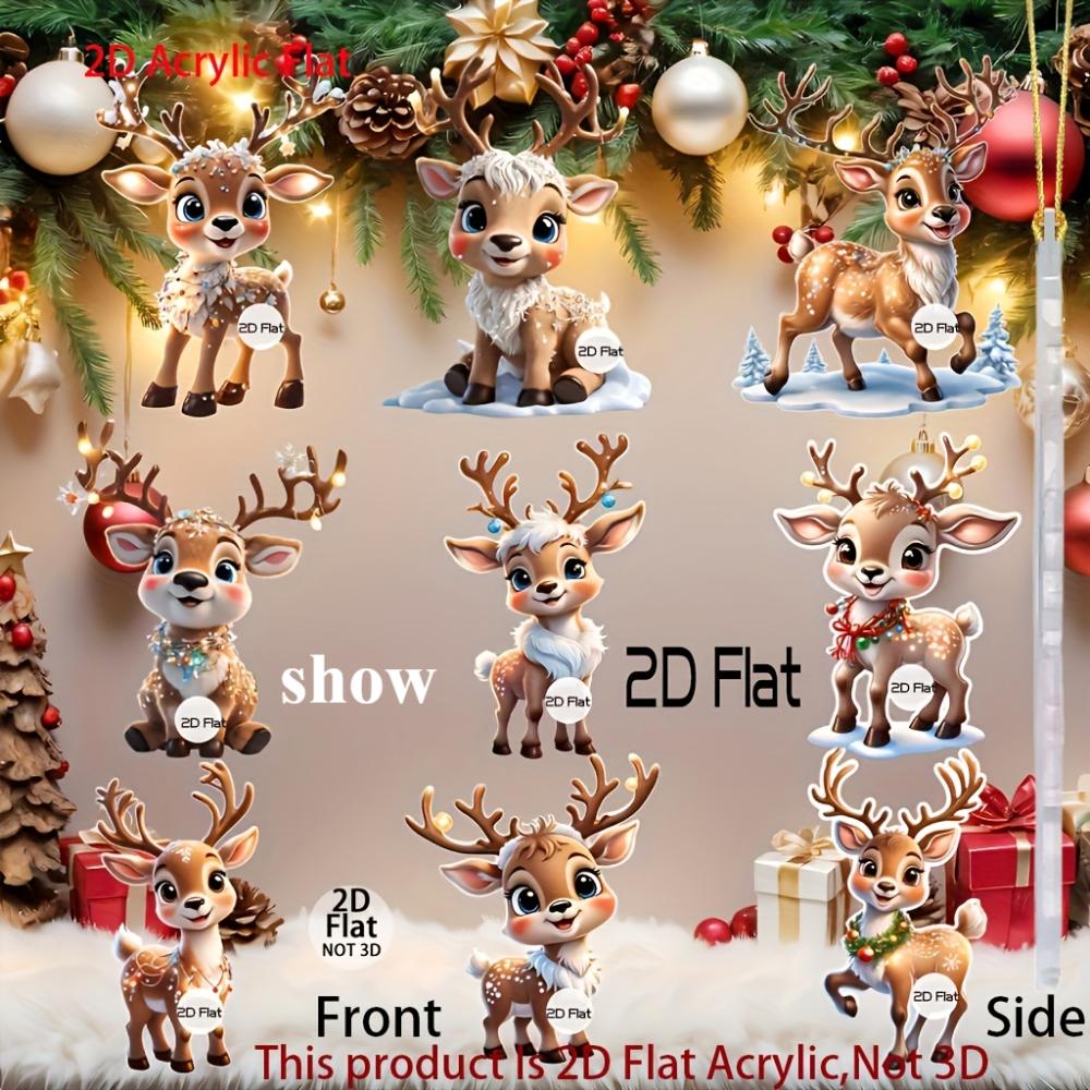 Cute Elk Baby with Christmas Lights Acrylic 2D Flat Pendant Christmas Tree Decoration  Pendant Car Rearview Mirror Pendant Holiday Decoration Pendant