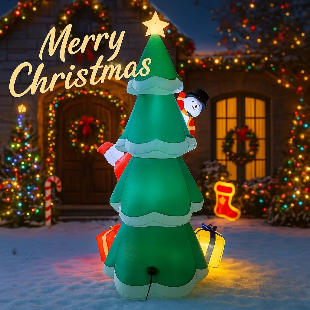 8.2FT Xmas Holiday Inflatable Yard Decor LED Christmas Tree Santa Snowman Gift Boxes Included Toy Supplies Home Ornaments Gifts
