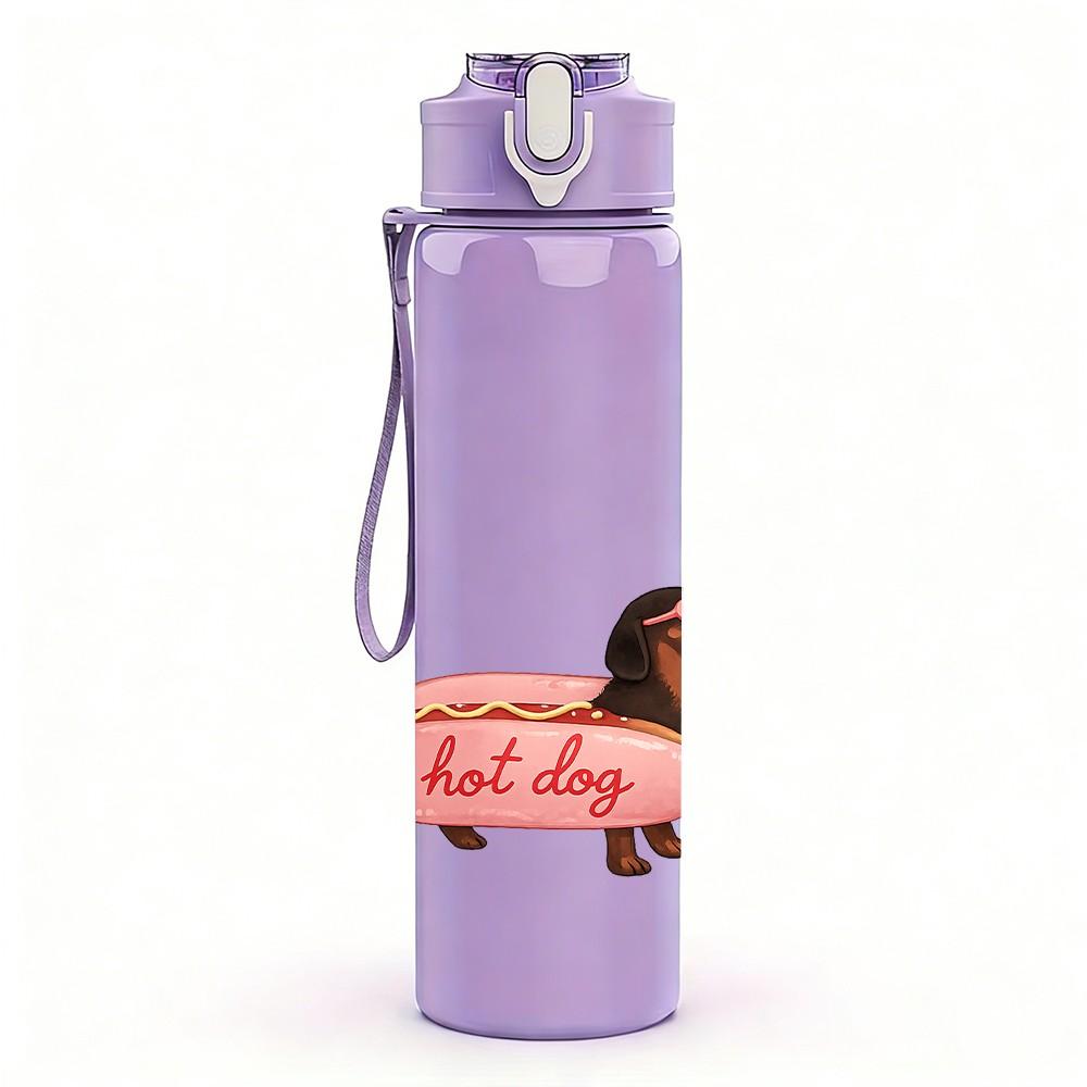 1PC Dachshund Dog Heart Balloon 750ml Color Plastic Sports Water Bottle Leakproof Flip Straw Lid Suitable for Sports Office Home Use