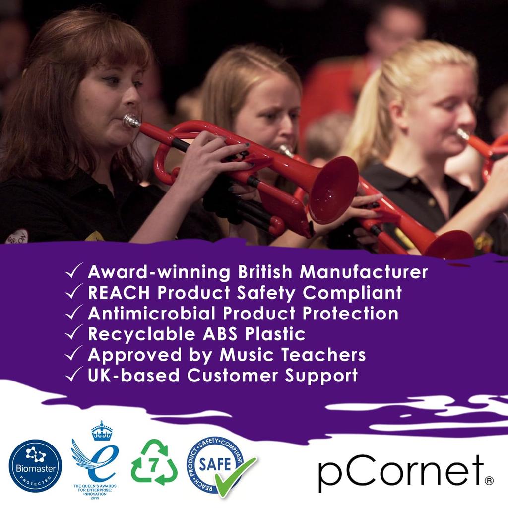 PInstruments Plastic Instrument de suflat Cornet pCornet Bb Ton Ușor Foarte Durabil ABS Biocoat Antibacterian PCORNET1B Blue Bag &